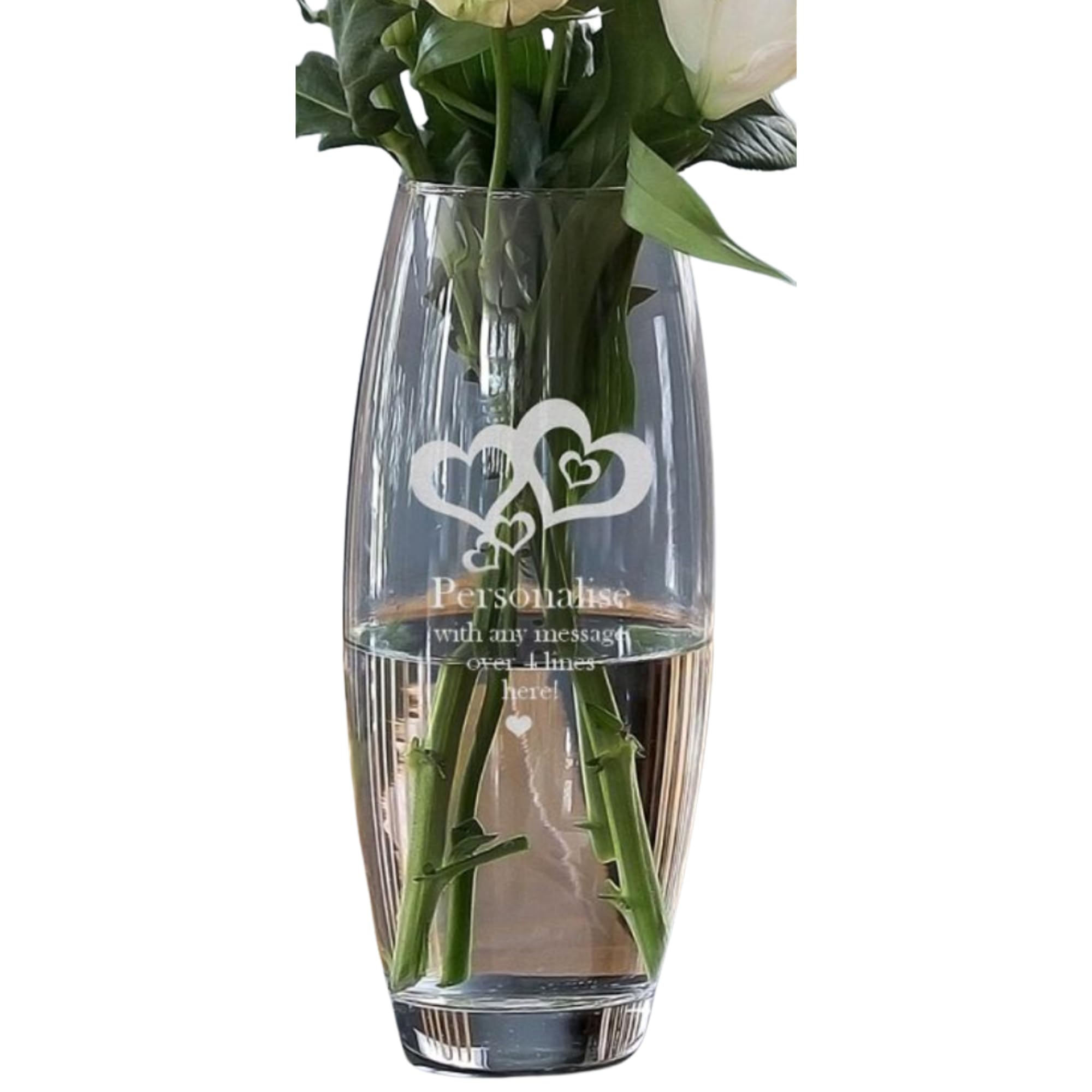 Caleli Gifts Transparent White Personalised Couples Gift. Love Hearts Glass Vase. Gift For An Anniversary, New Home, Wedding Keepsake Etc