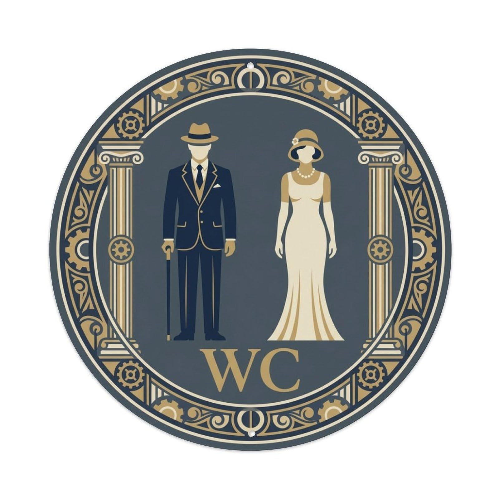 WC Art Deco Restroom Sign Ladies Gents Metal Tin Sign