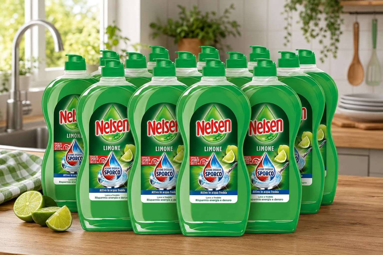 12 Pezzi Detersivo Piatti Limone 900ml Sgrassante Sporco Secco 10,8 Litri