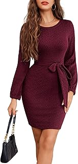 Women's Long Sleeve Crewneck Ribbed Knit Sweater Dress Casual Elegant Mi...