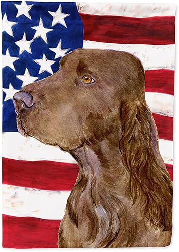 Miniatura 155 de Caroline's Treasures SS4017GF Bandera de Estados Unidos con Bulldog Inglés para jardín, bandera decorativa para patio exterior, patio, parterres,