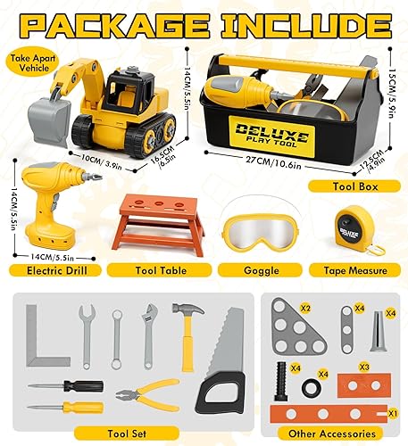 Miniatura 7 de Lehoo Castle Juego de herramientas para niños con taladro eléctrico de juguete y caja de herramientas, juguetes de construcción para niños de 3
