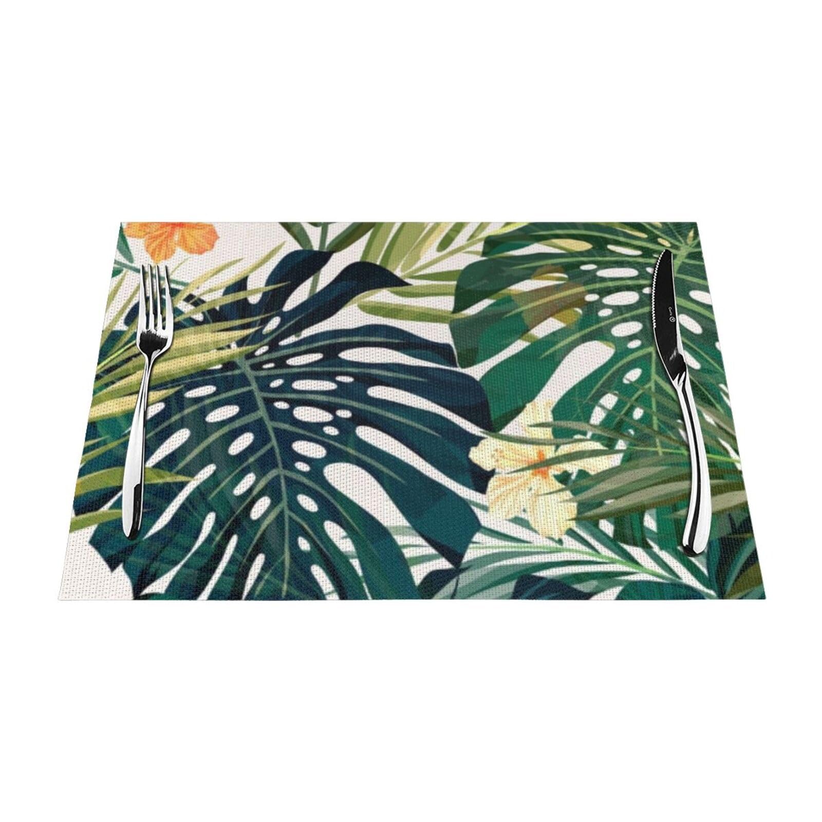 PVC Placemat Set of 1 PCS, 45x30 CM, Tropical Summer Hawaiian Flower Palm Leaves Printed Non-Slip Heat Resistant Place Mats for Kitchen Dining Table Indoor Outdoor