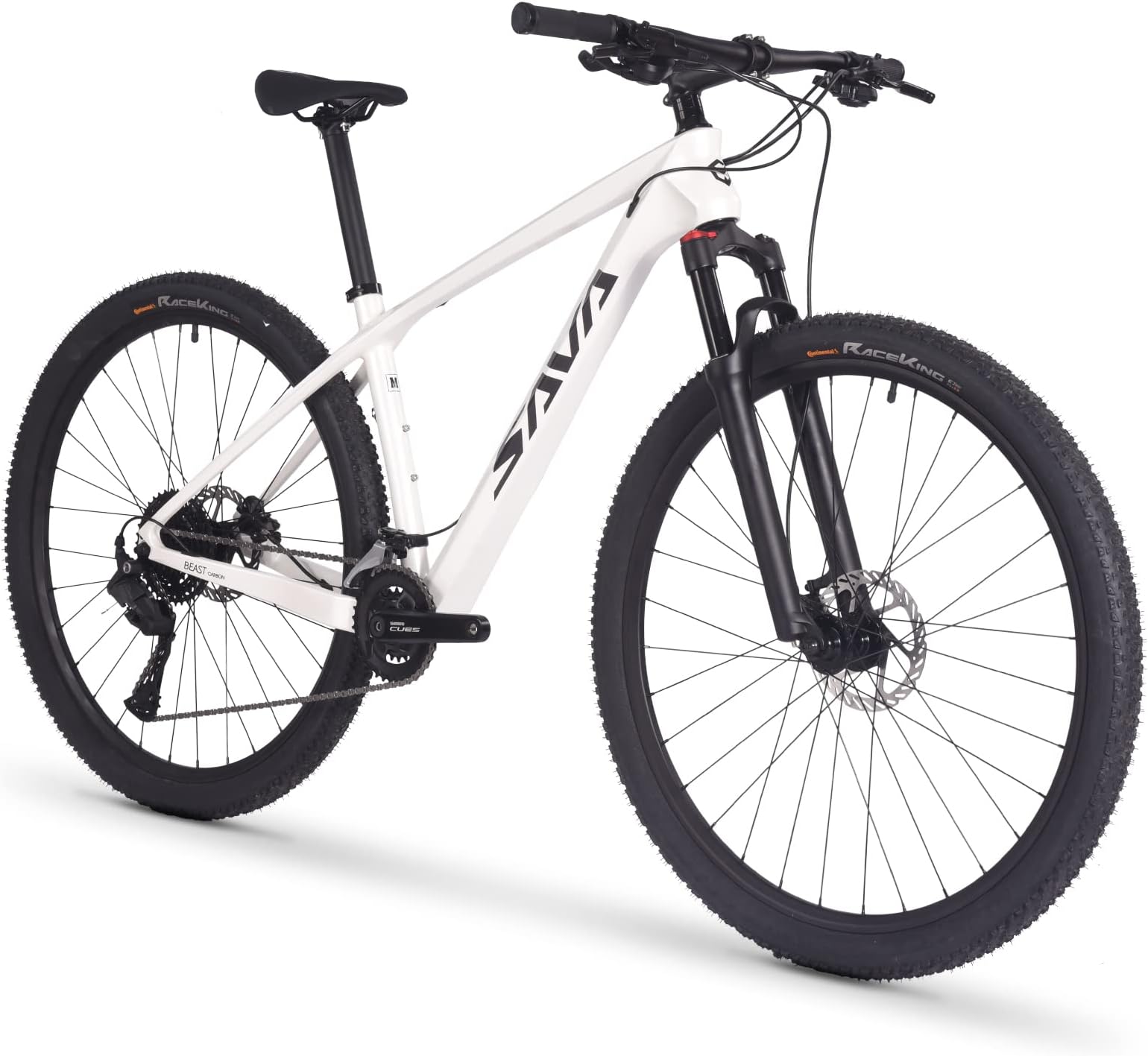 SAVADECK Carbon Fiber Mountain Bike, Dual Disc Brake Axle Thru Adventure Mountain Bike with CUES U4000 20 Speed Shift Groupset, 27.5/29 inch MTB Bicycle for Adult.(White 29 * 19)