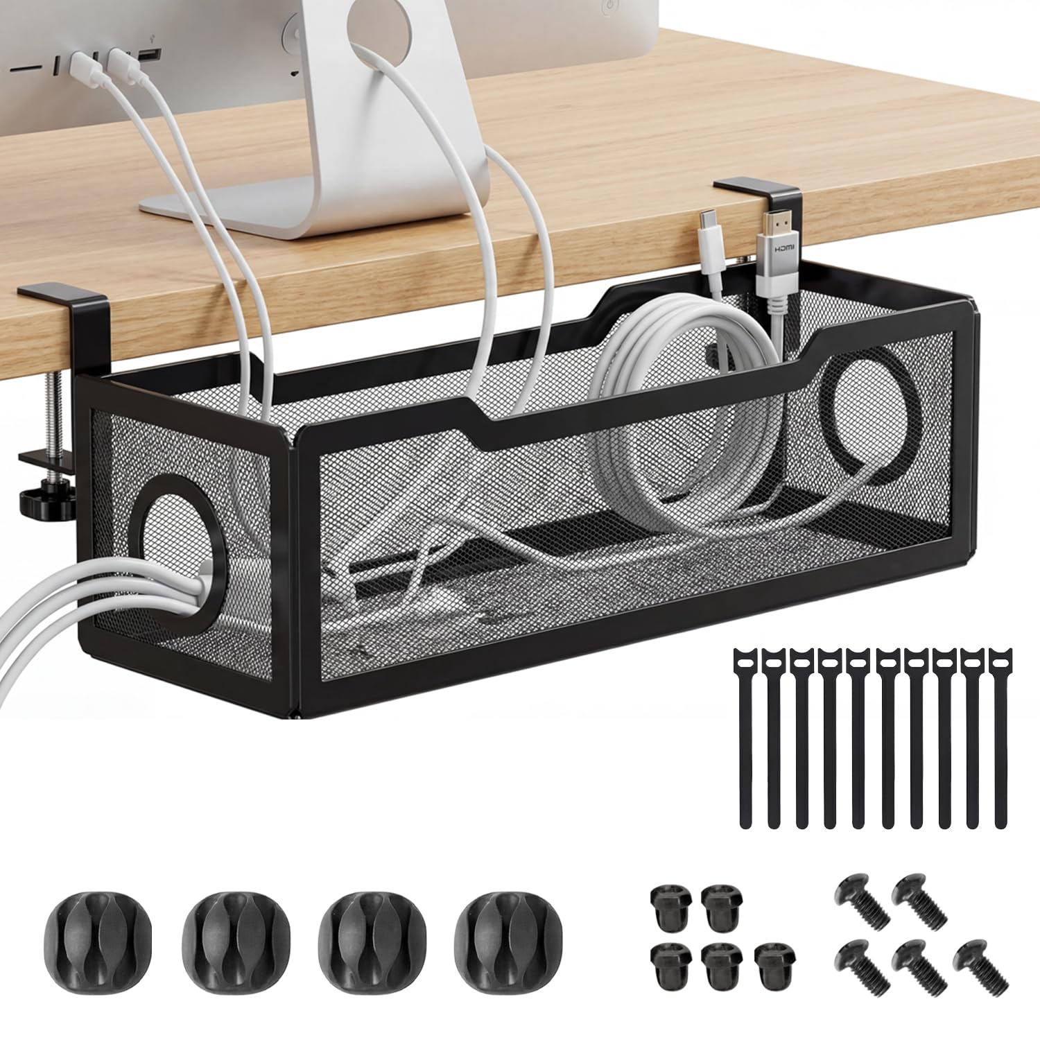 TechMaven Under Desk Cable Management Tray for Wire Organizer & Extension Board Holder | Adjustable Metal Cable Rack for Office Desk Gaming Table & Workstation | Cord Organizer with Screw Mount