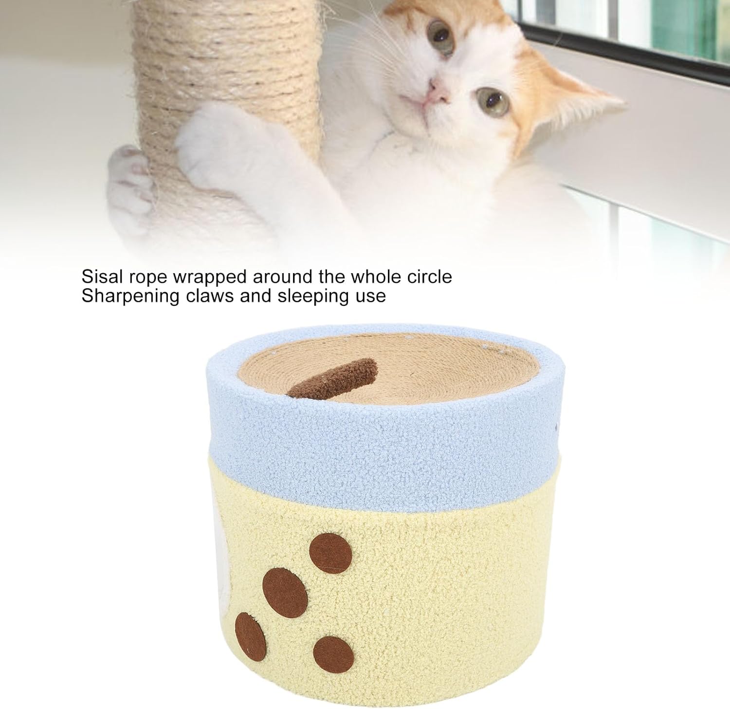 review Cat House with Sisal Scratch Pad Barrel Shaped Pet House Cat Hideout Condos Covered Cat Cave for Indoor (Single Layer)