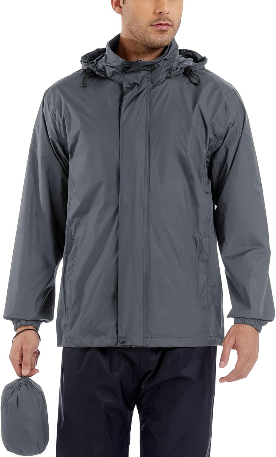 GIISAM Men’s Rain Jacket with Hood Lightweight Rain Coats Waterproof Raincoat Packable Windbreaker for Hiking Cycling - Image 2