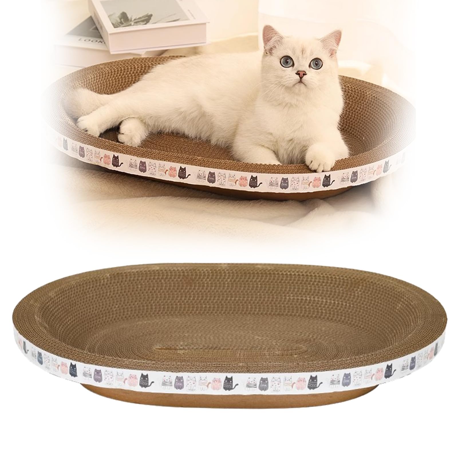 Cardboard Cat Scratcher,Oval-Shaped Cat Scratcher Oval Cardboard Cat Scratcher Bed Scratch Pad Nest Corrugated Scratching Board House, Training Toy for Furniture for Indoor Cats