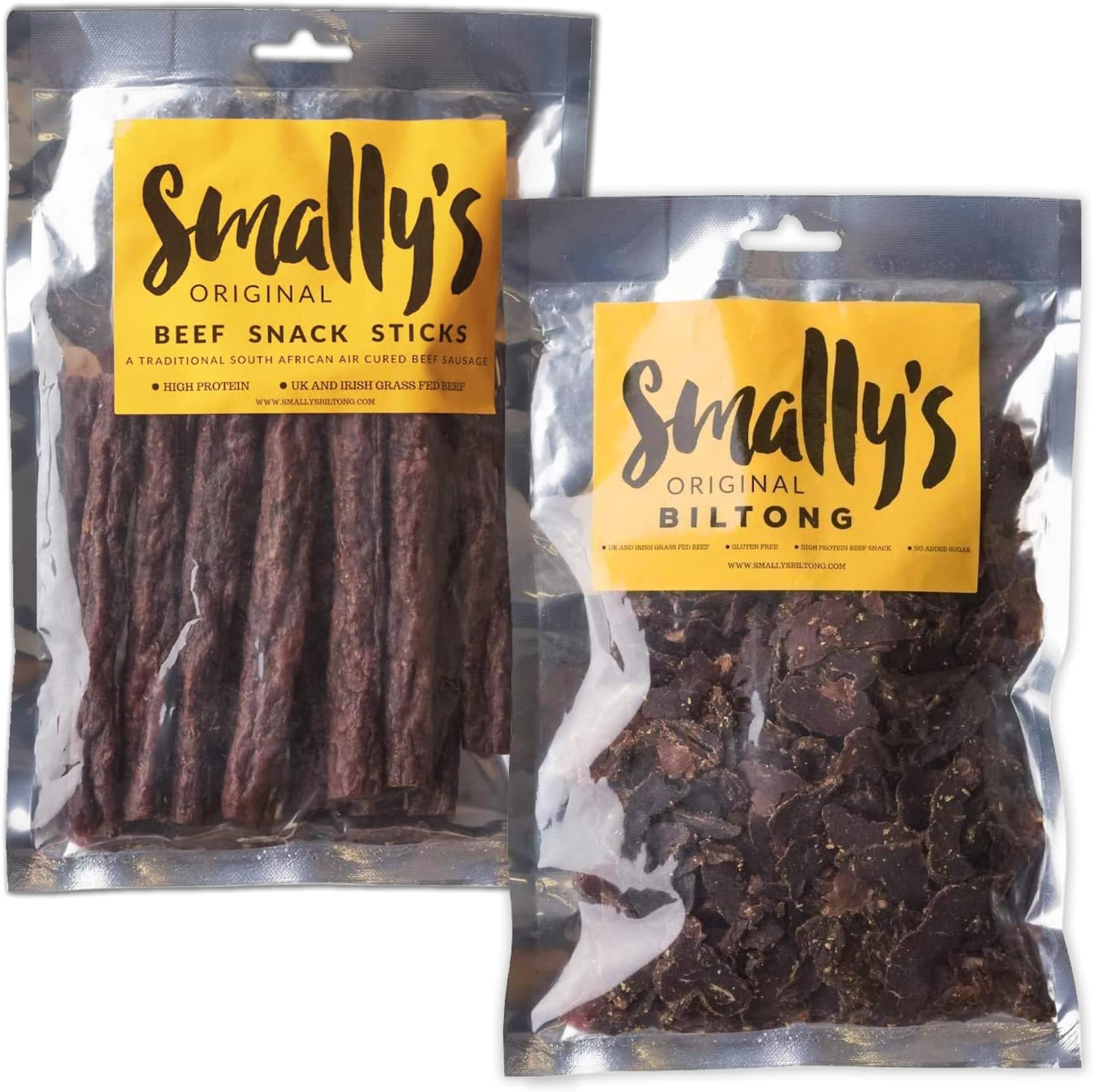 Smally's Biltong - Original Biltong 500g and Beef Snack Sticks 500g, Combo Pack, Droewors, High Protein Beef Snack, Traditional South African Flavour - 2 x 500g Pack