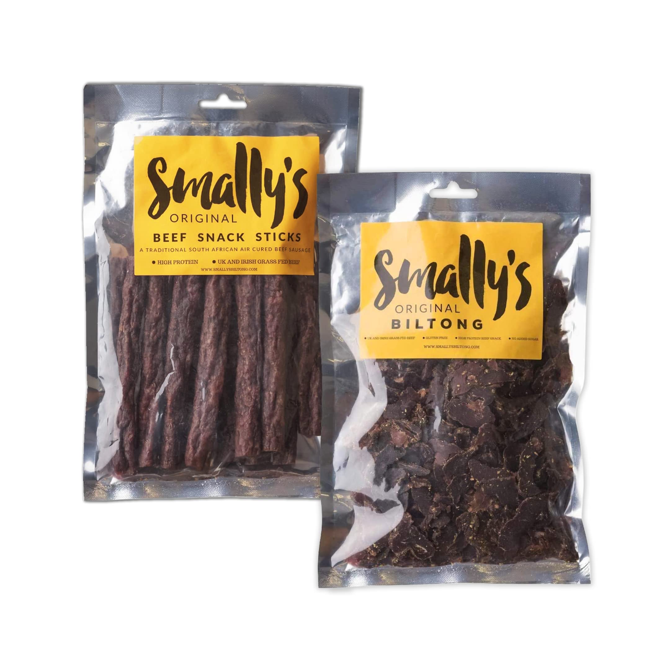 Smally's BiltongOriginal Biltong 500g and Beef Snack Sticks 500g, Combo Pack, Droewors, High Protein Beef Snack, Traditional South African Flavour - 2 x 500g Pack