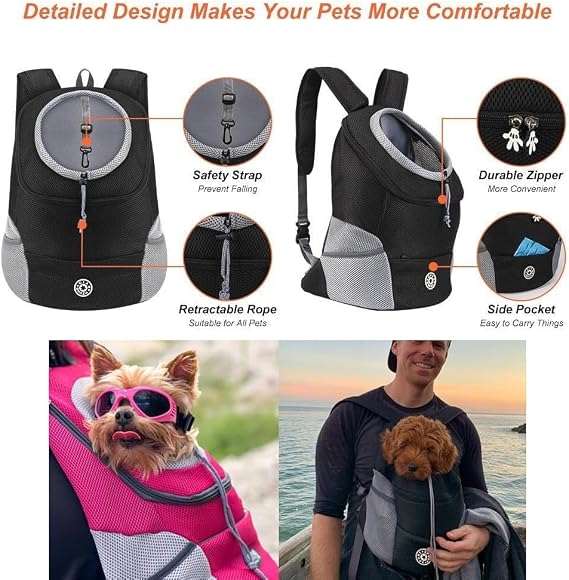 Dog Carrier Backpack, Summer Dog Backpack,Breathable Dog Backpack Carrier for Small Medium Dogs Cats 0-26 Lbs,Travel Dog Packs for Hiking Walking Biking Camping (L(7-12kg),Black)