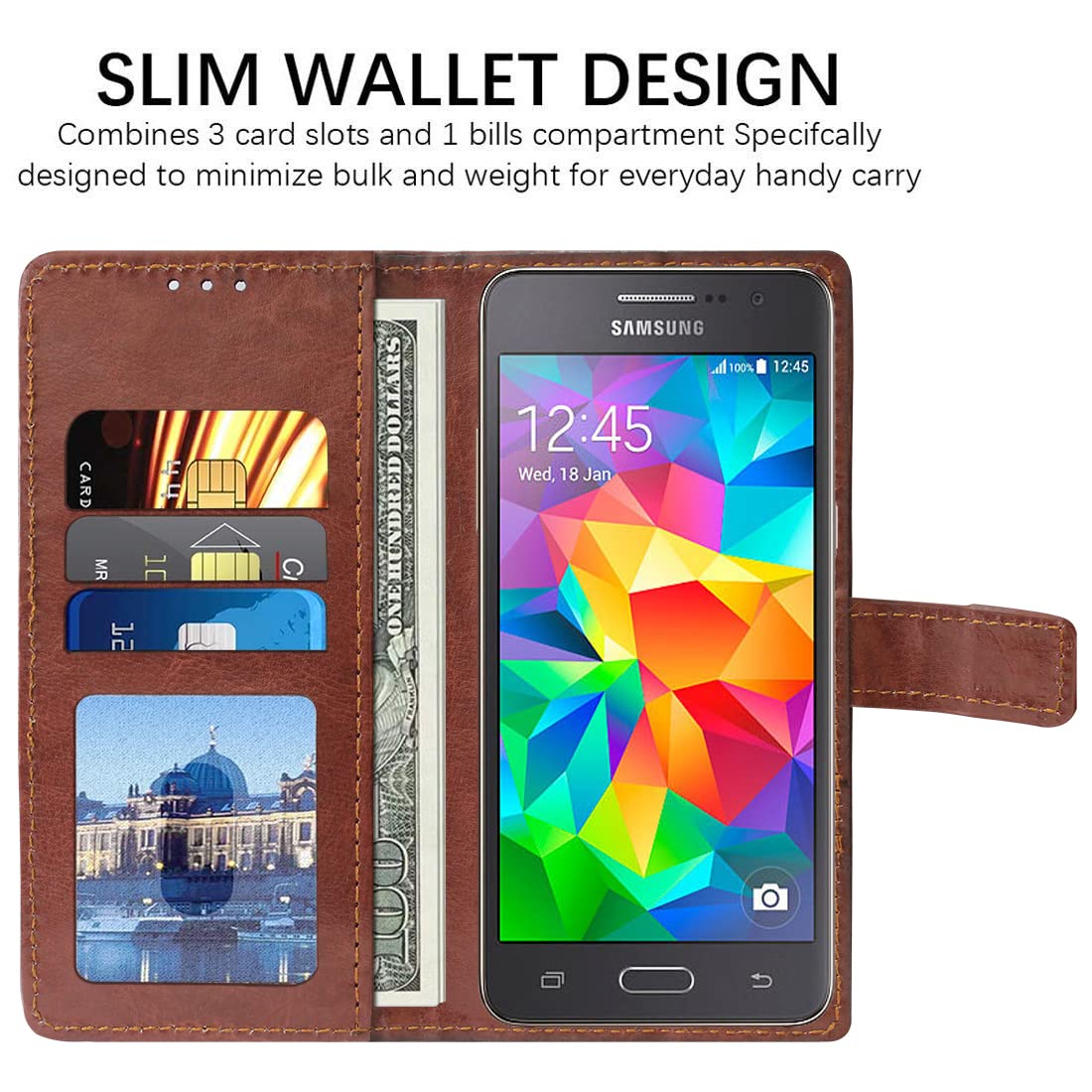 Casotec Flip Cover Back Case for Samsung Galaxy Grand Prime G530 | Premium Leather Finish | Inbuilt Pockets & Stand | Flip Cover Back Case for Samsung Galaxy Grand Prime G530 (Brown) 1