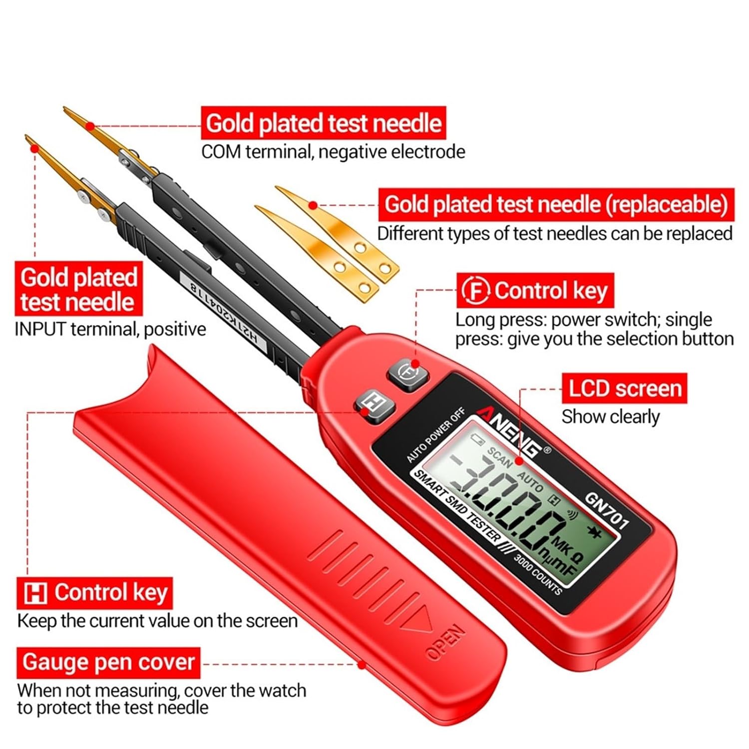 GN701 Digital Smart SMD Tester Electrical Multimeter Resistance Capacitance Continuity Diode Test Meter Electrician Tools
