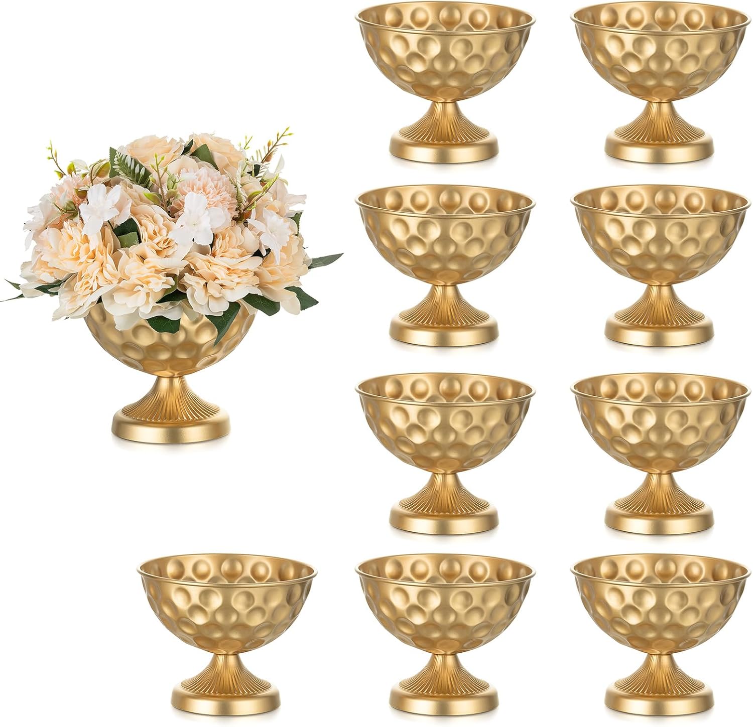 Sziqiqi Gold Metal Vases for Centrepiece: 6.1in 10Pcs Bulk Bowl Compote Vase for Wedding Flower Decorations - Flower Arrangements Table Vase Plant for Weddings Party Anniversary