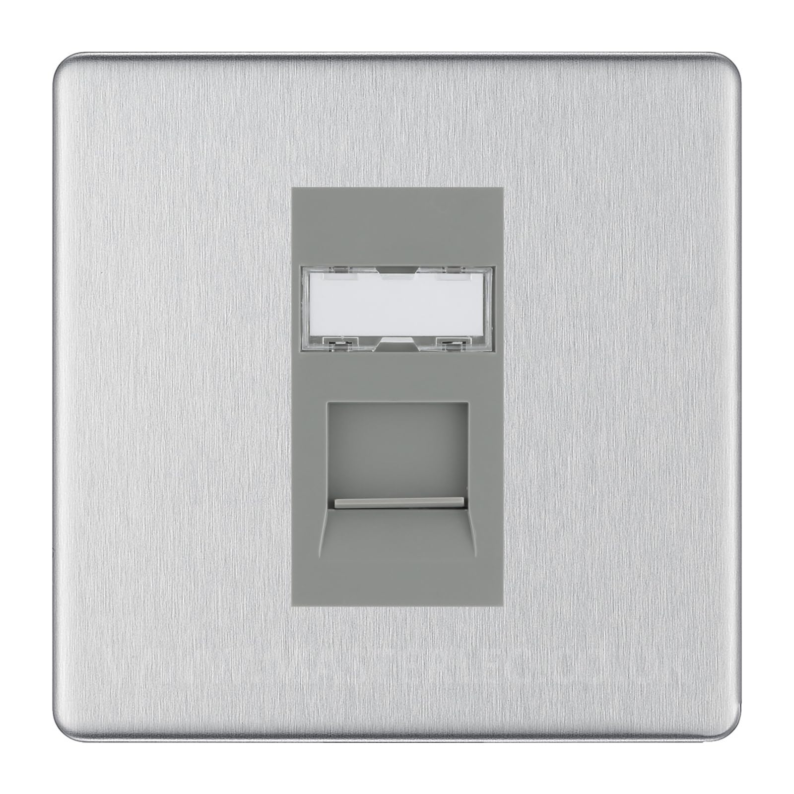 Brushed Steel Screwless Single 1 Gang RJ45 Data Socket Grey Inserts FBSRJ451