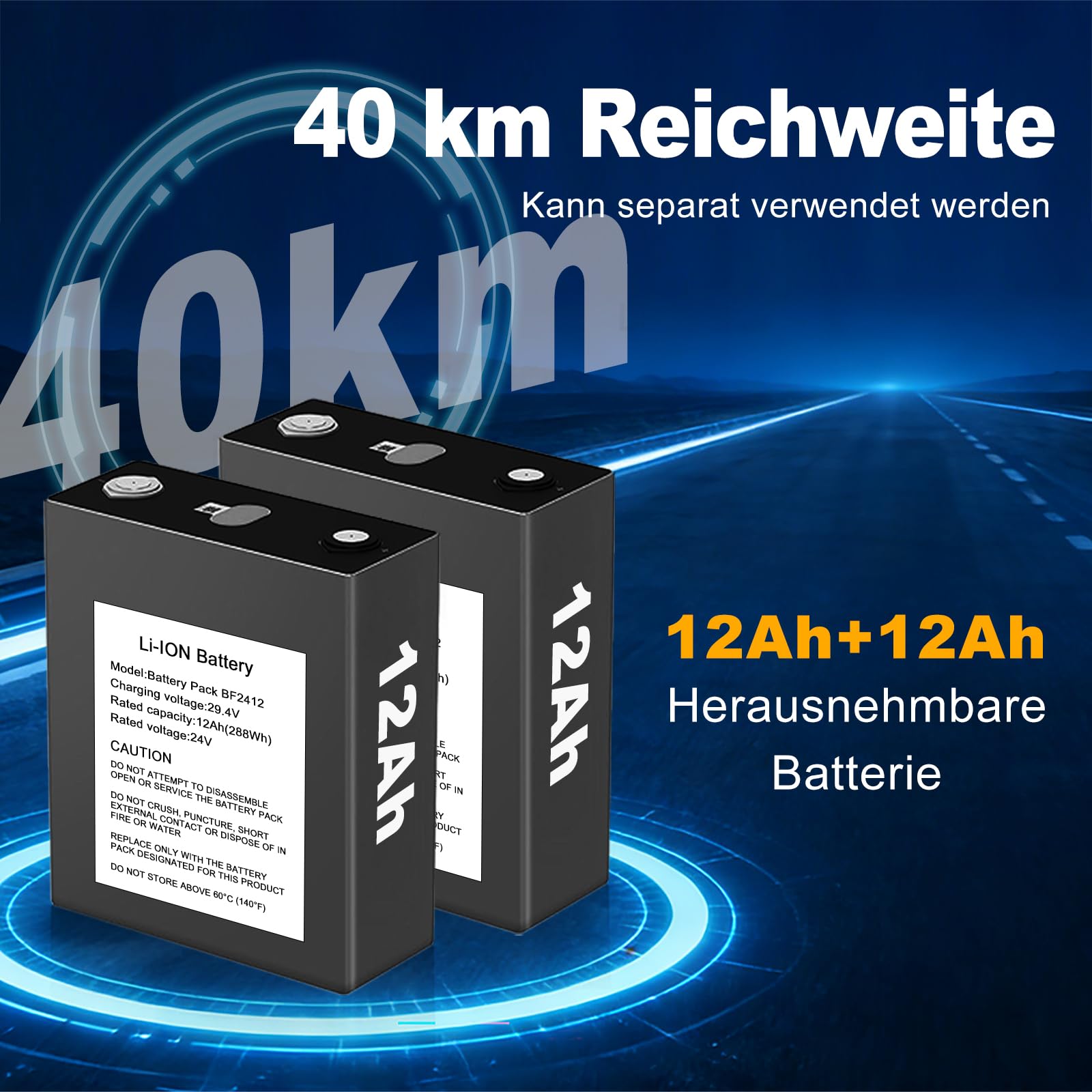 Elektrischer Rollstuhl Faltbarer 40 km Reichweite, 2 Akkus, D14 leicht E Rollstuhl, 18,5 kg ohne Akku, bis 150 kg, reisetauglich einfach zu transportieren mit komfortablem Sitz, für Reisen, Blau