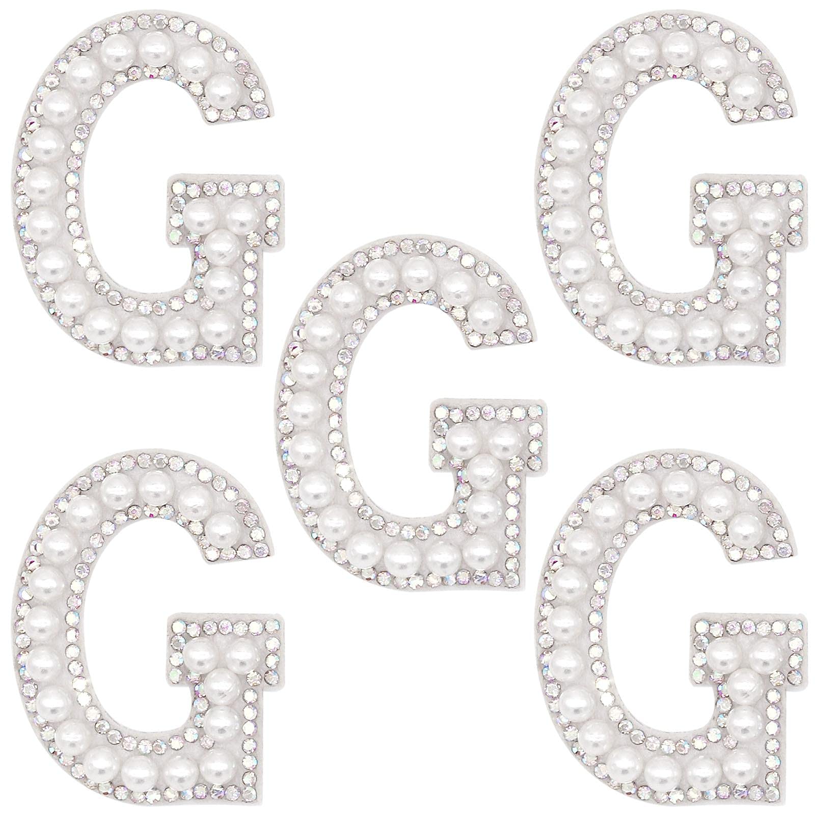 Winrase A-Z Letter Iron on Patch Coloured Rhinestone Shiny Pearl English Alphabet Sewing Patch for Bridal Dress Bridesmaid Dress Girl Clothing Shoes Hat Bag Arts Craft (G)