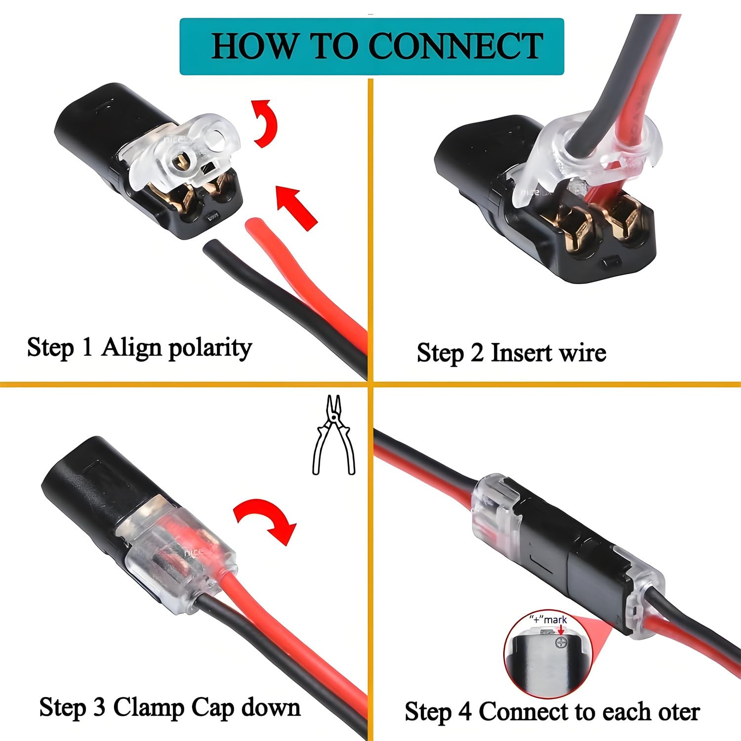 20 PCS Double Wire Plug in Connector with Locking Buckle, 18-22 AWG Low Voltage Electrical Connectors, Tool-Free Quick Connect for Automotive Electronics & Car Lighting