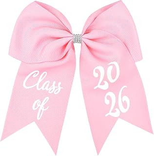 Graduation Bow Class of 2026 Pink Grad Cap Bow Hair Accessories Cap Decor | Satin Ribbon Bow With Sparkling Rhinestone Waist & Clip, Graduation Hair Bow, Grad Ceremony Accessories, Sparkling Cap Decor