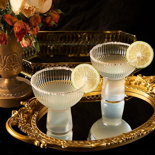Miniatura 4 de Copas acanaladas de Margarita, Martini y Champagne con borde dorado  Juego de 2  Copa de lujo soplada a mano  Fiesta grande, elegante diseño