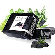 Bamboo Charcoal Handmade Soap Bar for Face Body, Gentle Soap Long Lasting Cleansing & Moisturizing with Bamboo Charcoal Powder, Olive Oil, Vitamin E, Sodium Hyaluronate, Skincare Gift, 3.5oz