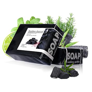 Bamboo Charcoal Handmade Soap Bar for Face Body, Gentle Soap Long Lasting Cleansing & Moisturizing with Bamboo Charcoal Powder, Olive Oil, Vitamin E, Sodium Hyaluronate, Skincare Gift, 3.5oz