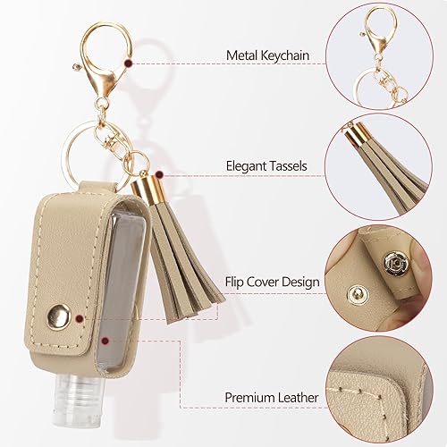 Miniatura 4 de Unaone Soporte para desinfectante de manos de 1 onza1.0 fl oz, tamaño de viaje, botella vacía de cuero con llavero, botella pequeña portátil,