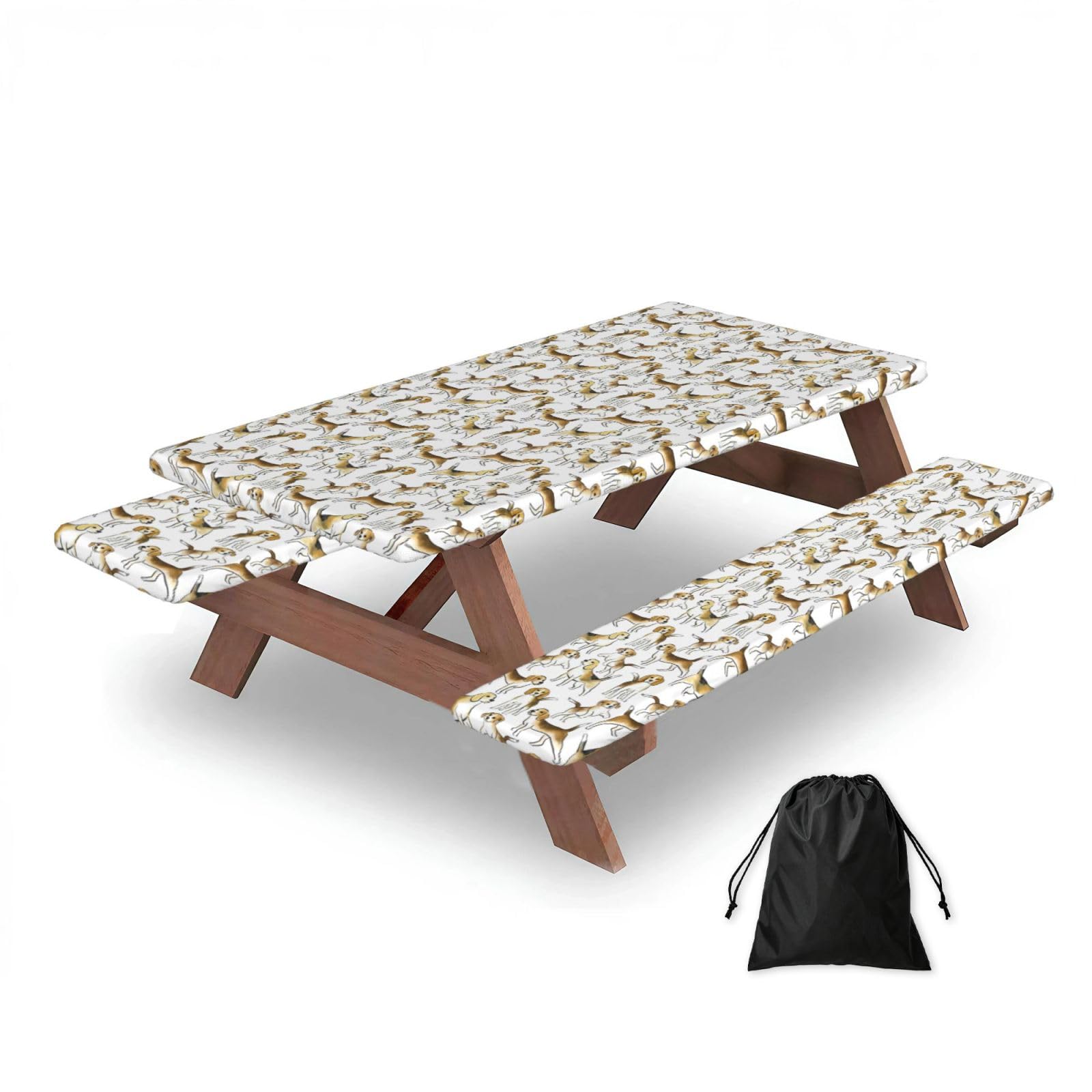 Dopklna As Picture Watercolor Beagle Dog Breed, Picnic Table Cover With Bench Covers -Waterproof Elastic Fitted Tablecloth For Garden Camping Patio 76X152cm