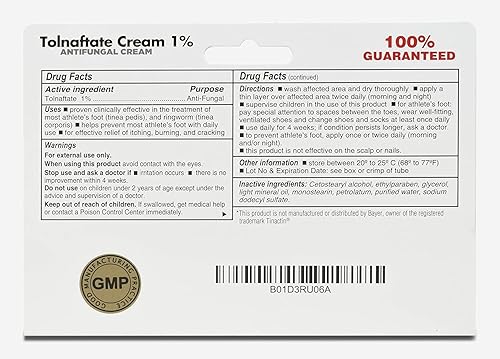 Miniatura 2 de (6 unidades) Globe Tolnaftate 1% crema 1 oz, tratamiento antifúngico, probado clínicamente eficaz en la mayoría de pies de atleta y tiña, comparado