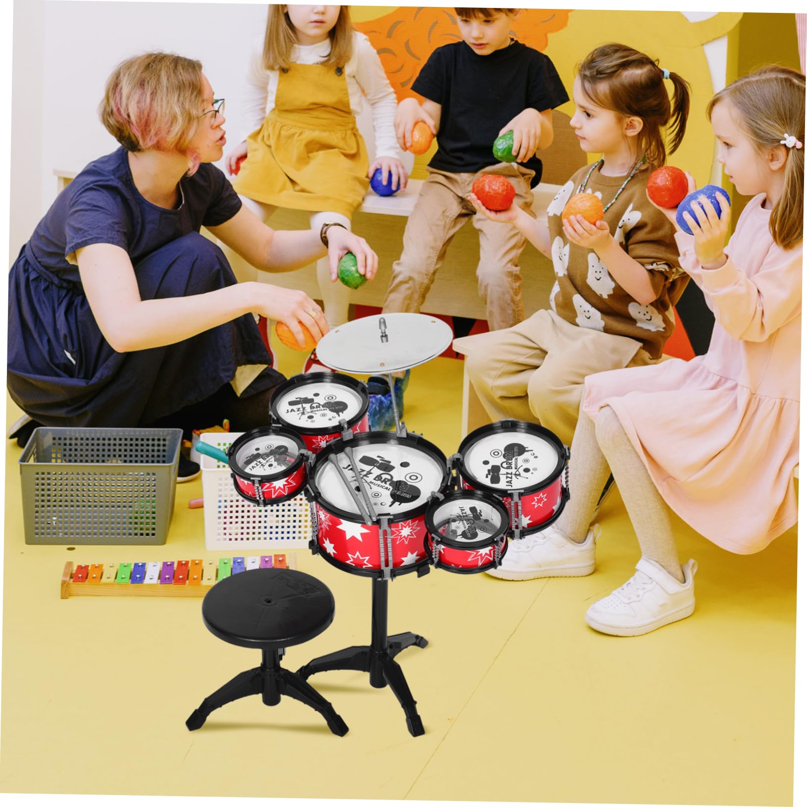Kit Tamburo da Bambino Rosso in Plastica per Bambini | Set Mini per Principianti, Costruzione Robusta, Giocattolo Multifunzione per Ragazzi e Ragazze
