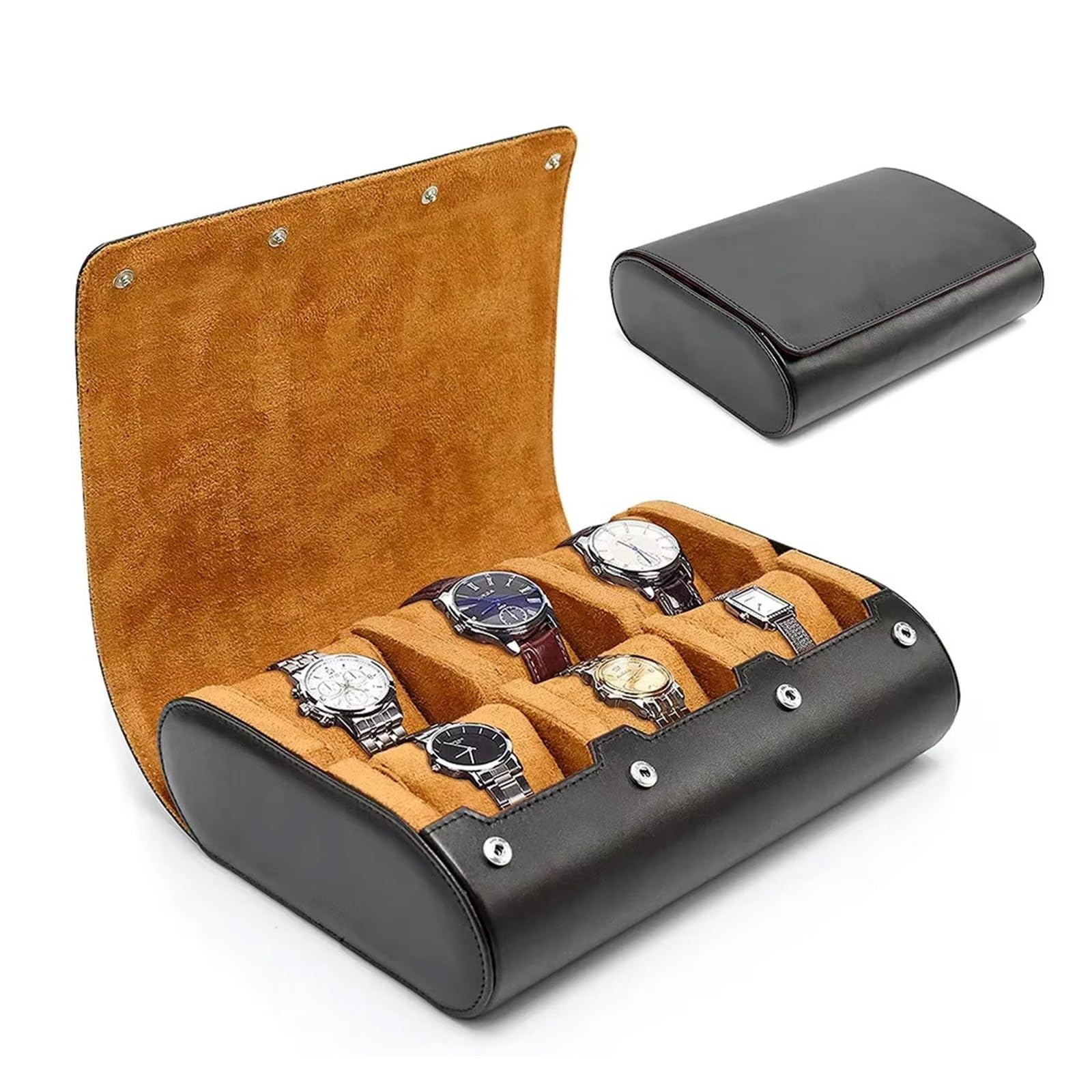 1 x Uhrenrollen-Reiseetui mit 6 Fächern | Uhrenrollen-Reiseetui mit 6 Fächern, tragbare Armbanduhr-Organizer-Ausstellungsbox for Männer und Frauen(Wind Red)