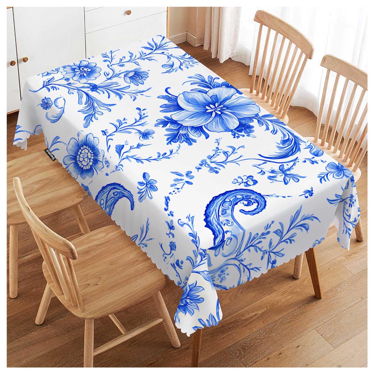 FJQWKLF Paisley Floral Blue Tablecloth Ethnic Batik Mandala Blue Decorative Table Cover Dining Tablecltoh for Kitchen, Party Banquet and Holiday Tablecloth, 52x70 Inch(4-6 Seats)