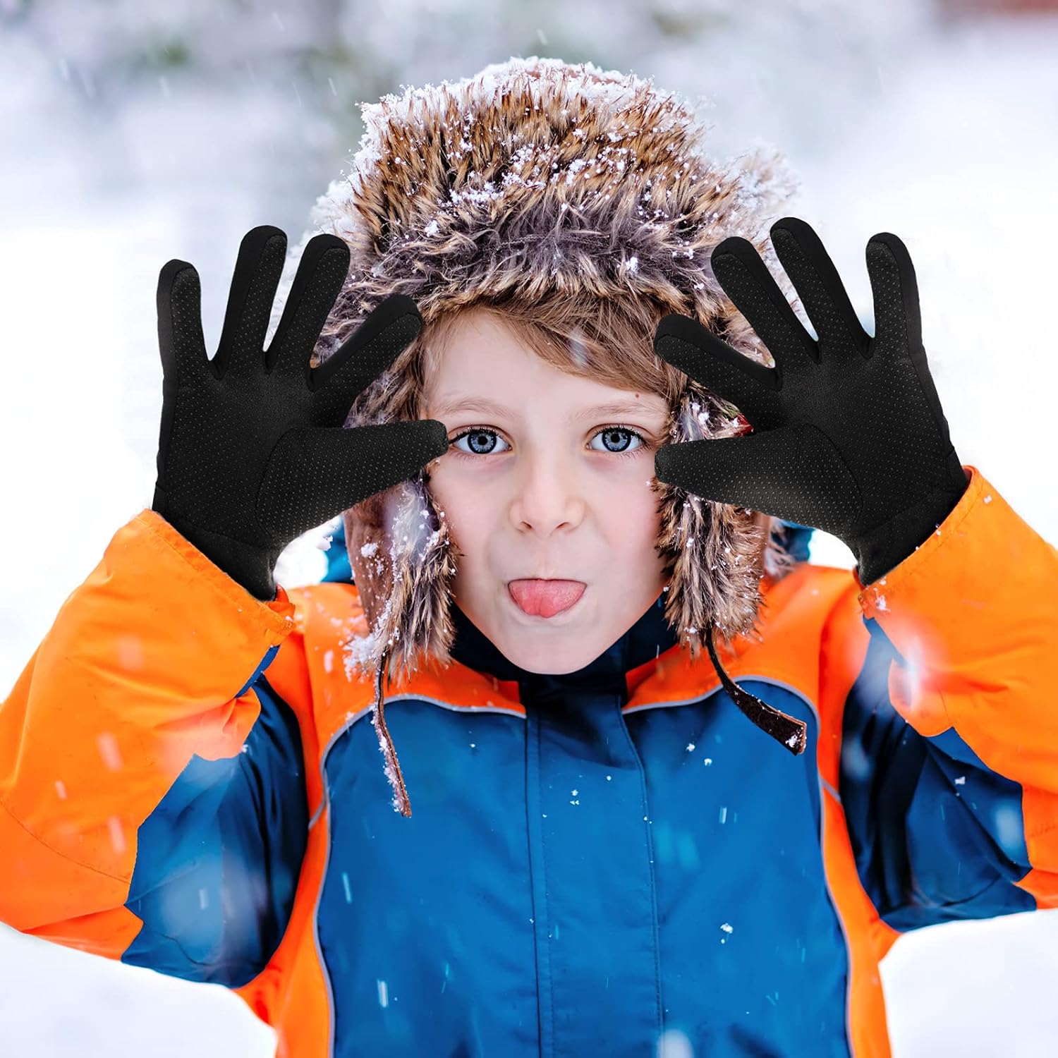 SATINIOR 3 Pairs Kids Waterproof Winter Gloves Warm Snow Ski Gloves Adjustable for Boy Girl Toddler Cold Weather (4-8 Years,Red, Blue, Gray) - Image 5