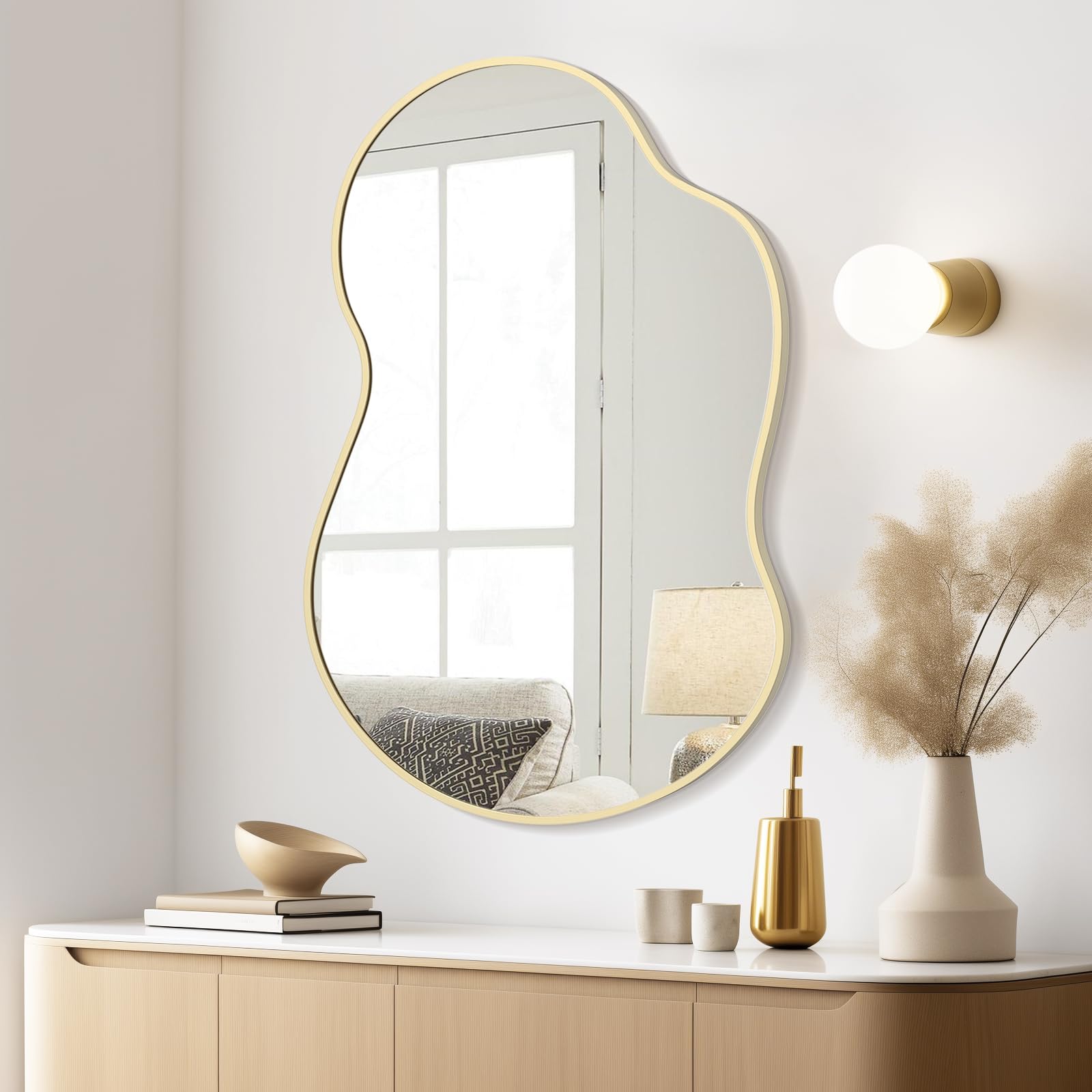 WallBeyond Gold Asymmetrical Mirror Modern Irregular Wall Mirror with Aluminum Frame for Bedroom Bathroom Living Room and Entryway