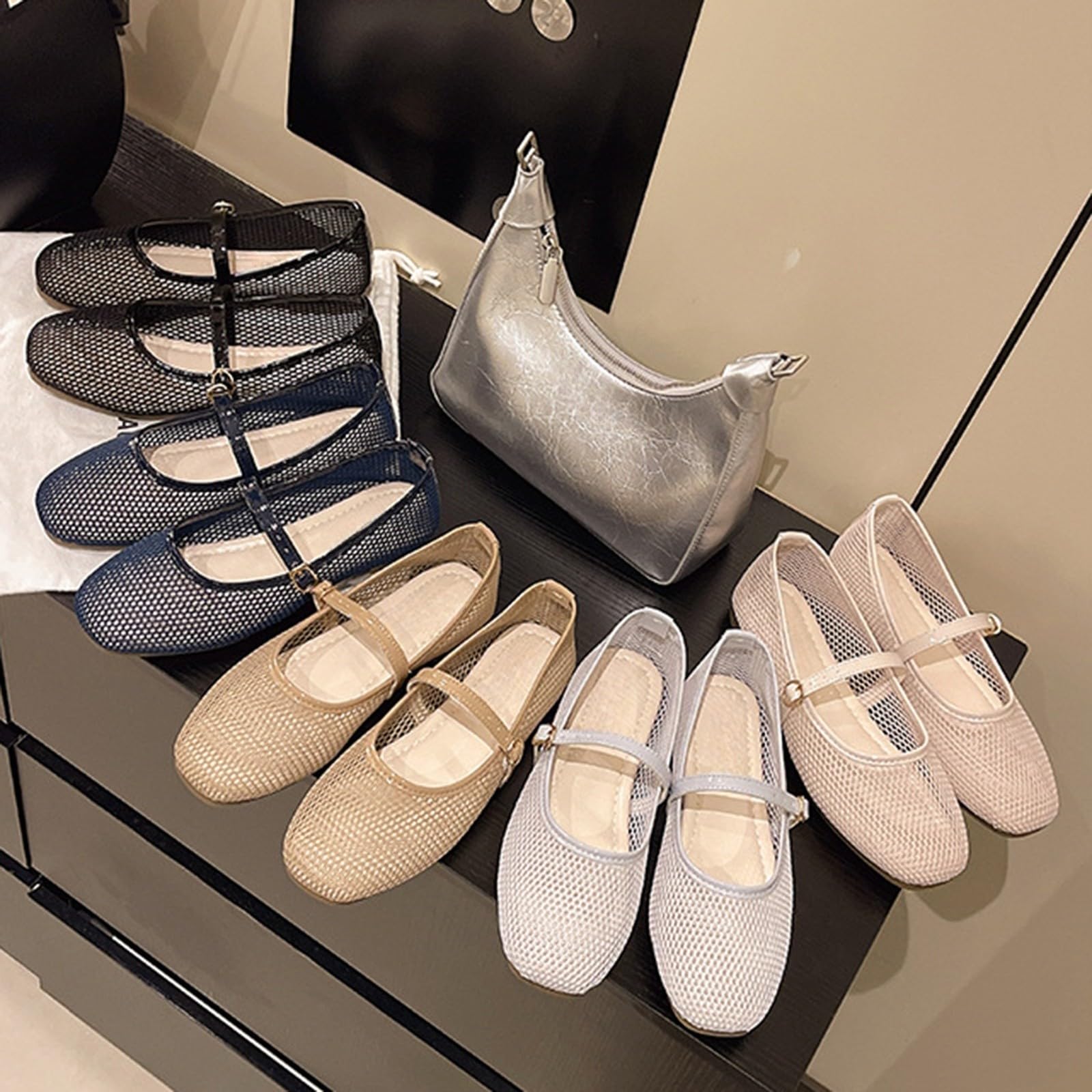 Mary Jane - Scarpe mocassino da donna in rete, piatte, estive, traspiranti, antiscivolo, eleganti, rotonde, con cinturino regolabile