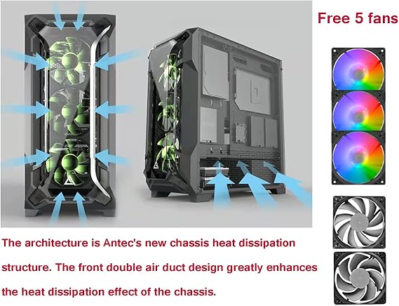 Computer Game Case, ATX, M-ATX, ITX Game Case, Dual Game Air Ducts, Support Dual 360 Water Cooling, Five Fans USB3.0/USB 2.0 (Color : Black)