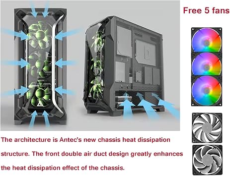 Computer Game Case, ATX, M-ATX, ITX Game Case, Dual Game Air Ducts, Support Dual 360 Water Cooling, Five Fans USB3.0/USB 2.0 (Color : Black)