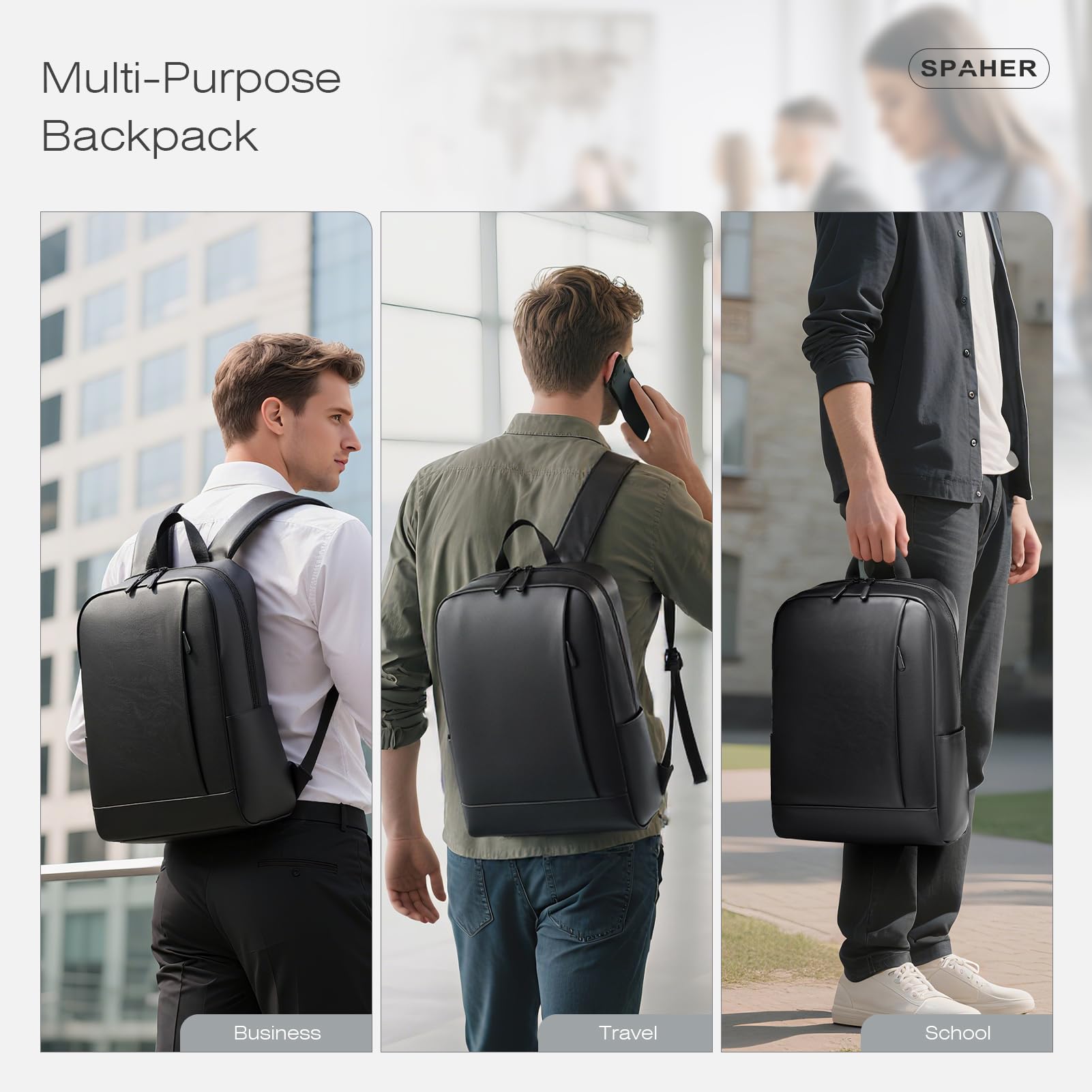SPAHER 20L Skóry Plecak Podróżny 40x30x15cm British Airways Bagaż Podręczny do Samolotu Plecak na Laptopa 15,6 Calowy Wodoodporny Roboczy Szkolny Biznesowy Plecak Mężczyzna Kobieta
