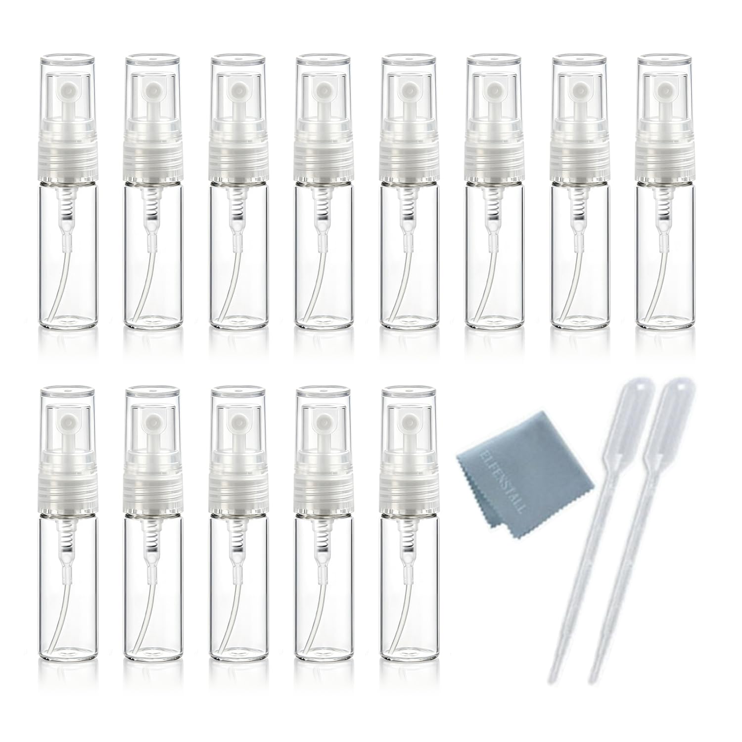Elfenstal- 10pcs Mini Clear 3ml 1/6OZ Atomizer Fine Mist Empty Glass bottle Spray Refillable Fragrance Perfume Scent Sample Bottle 1pc Clean Cloth for Travel Party Makeup Tool 2pcs free 3ml Pipette by ELFENSTALL-image-45