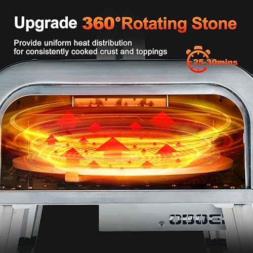 Miniatura 2 de Glonerle Horno de pizza multicombustible de 13 pulgadas para exteriores, a gas propano y leña con piedra giratoria de 360, horno portátil de pizza