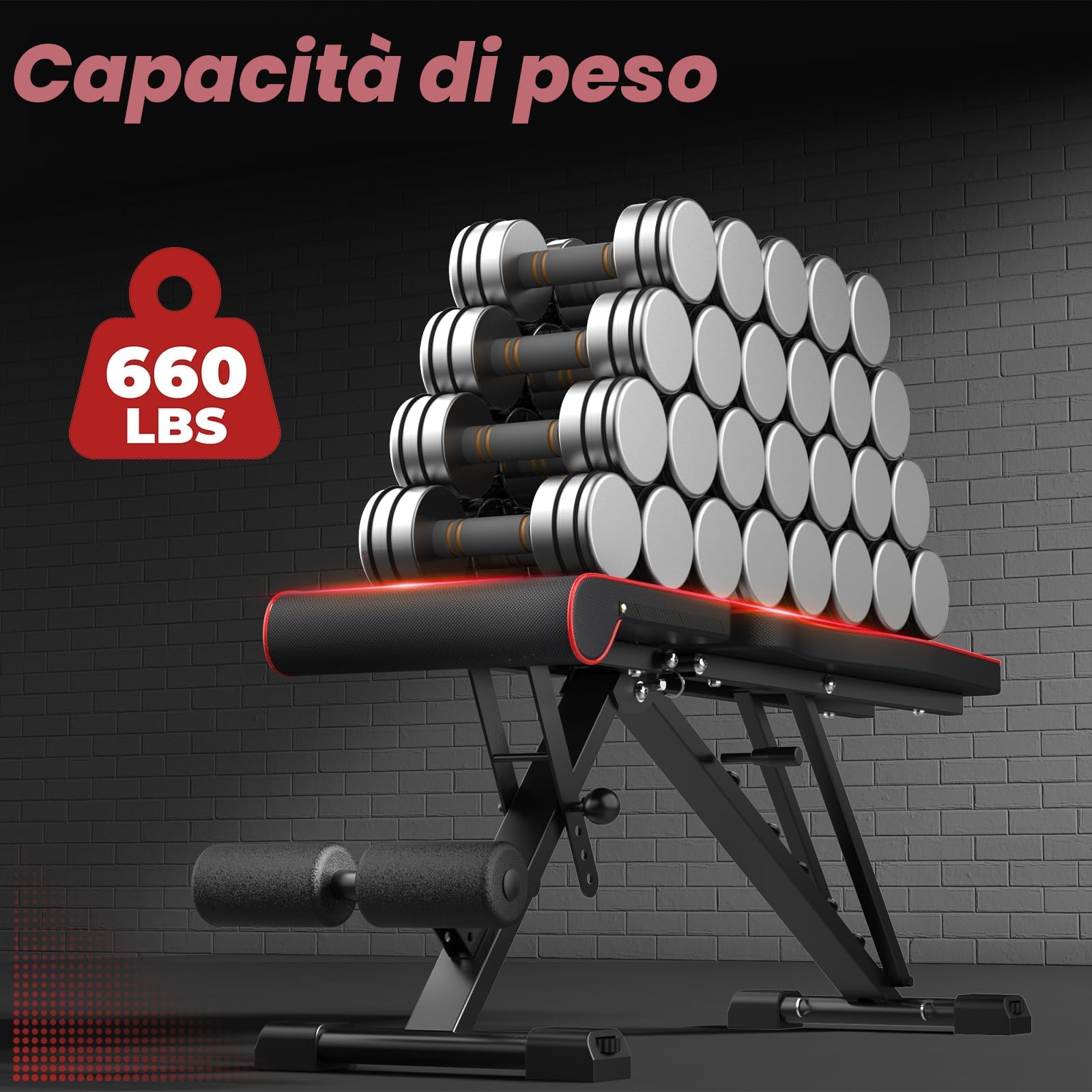 Dskeuzeew Panca Palestra Multifunzione con Borsa, Panca Pieghevole Salvaspazio per Allenamento in Casa Regolabile Piana e Inclinata, Schienale 7 Posizioni e Cuscino 4 Posizioni, Carico 300 kg