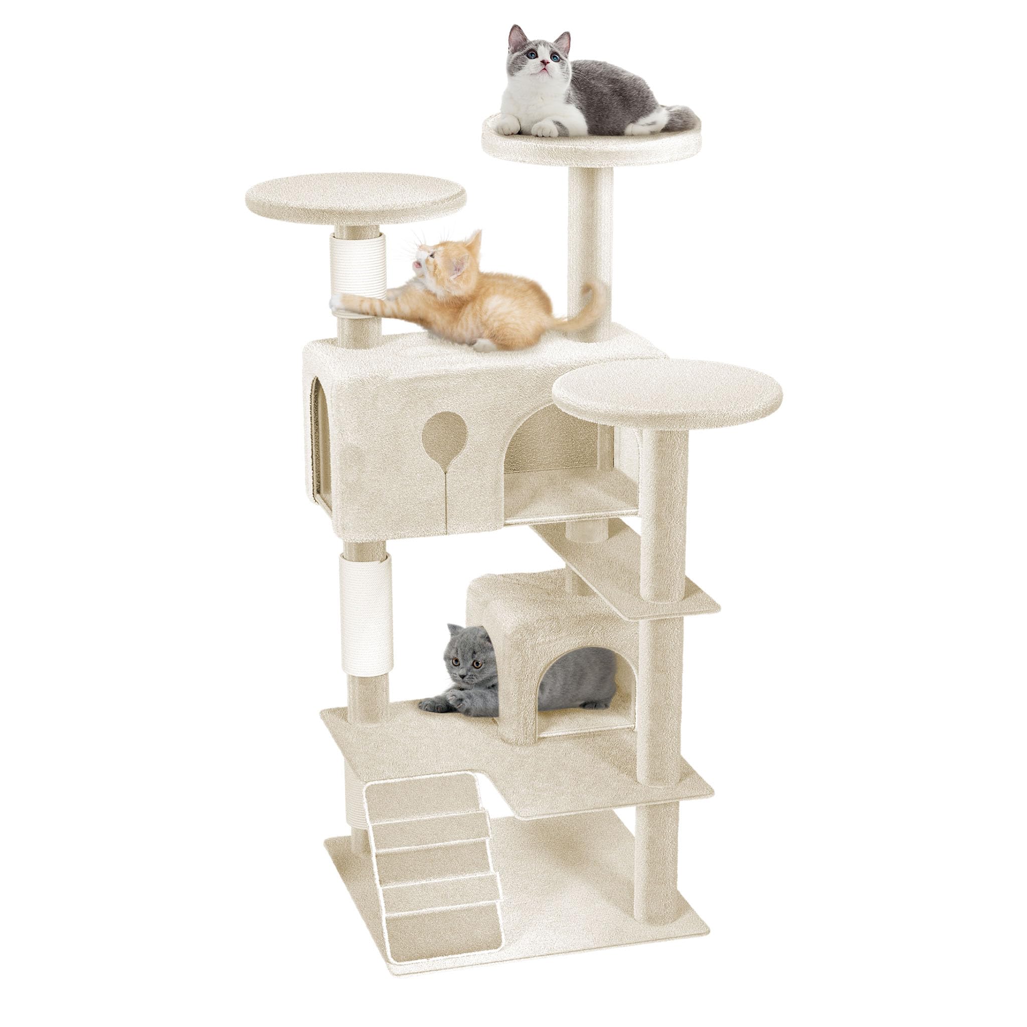 UISEBRT Tiragraffi alto 130 cm, torre per gatti a più piani, con pali in sisal, piattaforme e grotta per gatti, stabile tiragraffi per gatti (tipo A, beige)