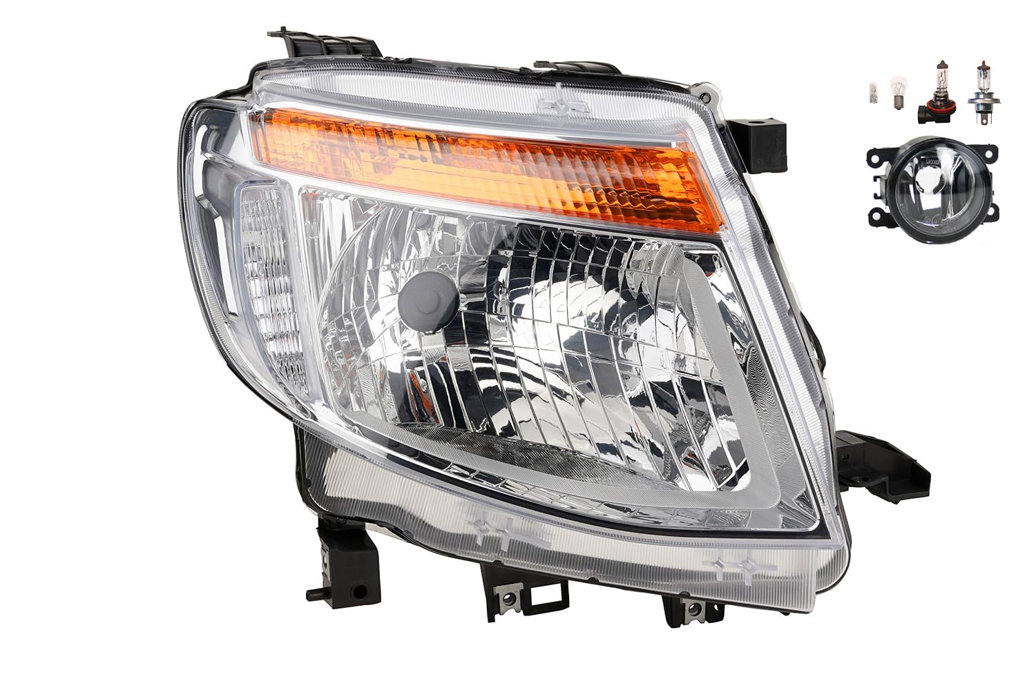 Johns, Faro halógeno delantero apto para Ford Ranger 11 04/11-02/16 H4 derecha + faros antiniebla + bombilla