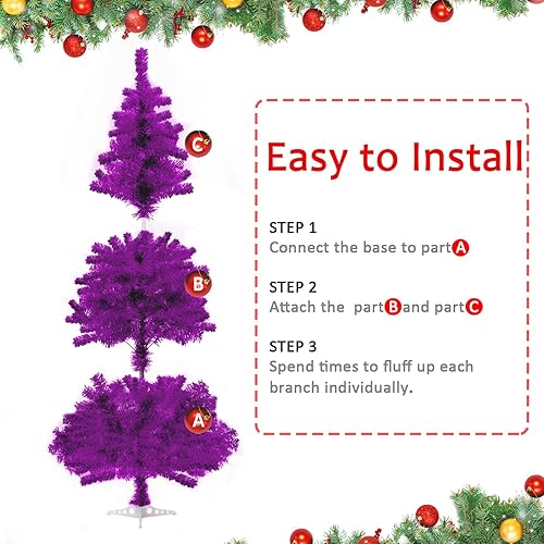 Miniatura 3 de Árbol de Navidad morado, árbol de Navidad de Halloween de 6 pies para decoración de fiestas de temporada, árbol de vacaciones artificial con 550