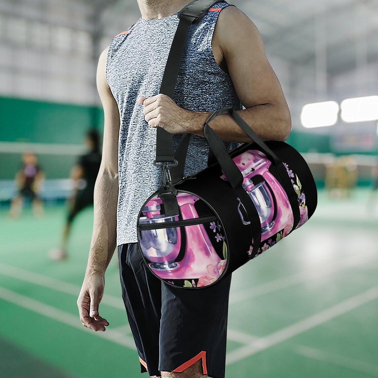 Kitchen Mixer with Floral Watercolor Gym Sport Bag Travel Duffle Backpack Weekender Overnight with Shoes Compartment for Women Men