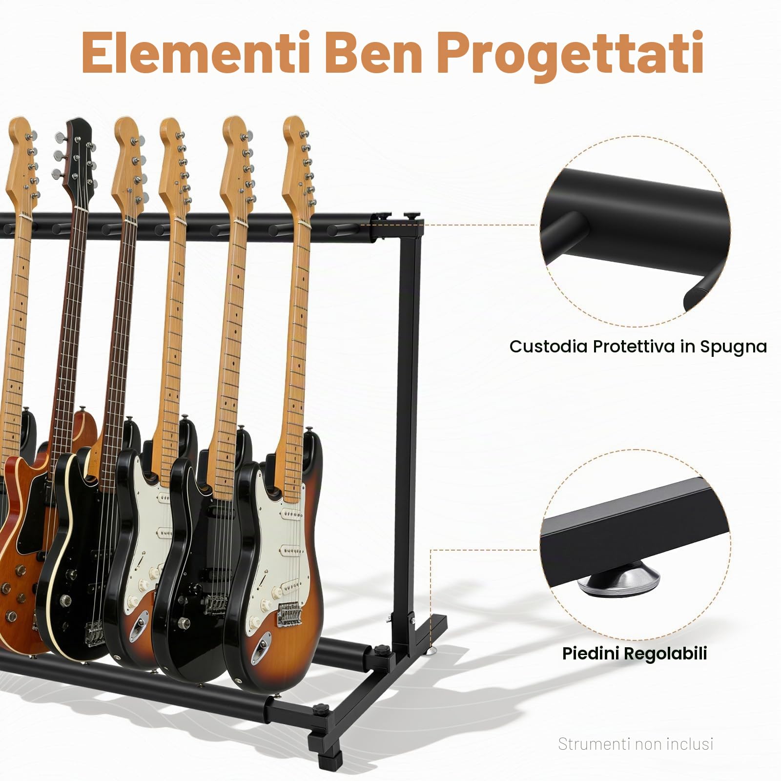 Supporto per chitarra acustica a 9 scomparti, in legno, per chitarra elettrica, supporto per cinque chitarre