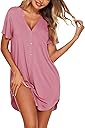 Ekouaer Women V Neck Button Down Nightgown
