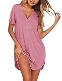 Ekouaer Women V Neck Button Down Nightgown