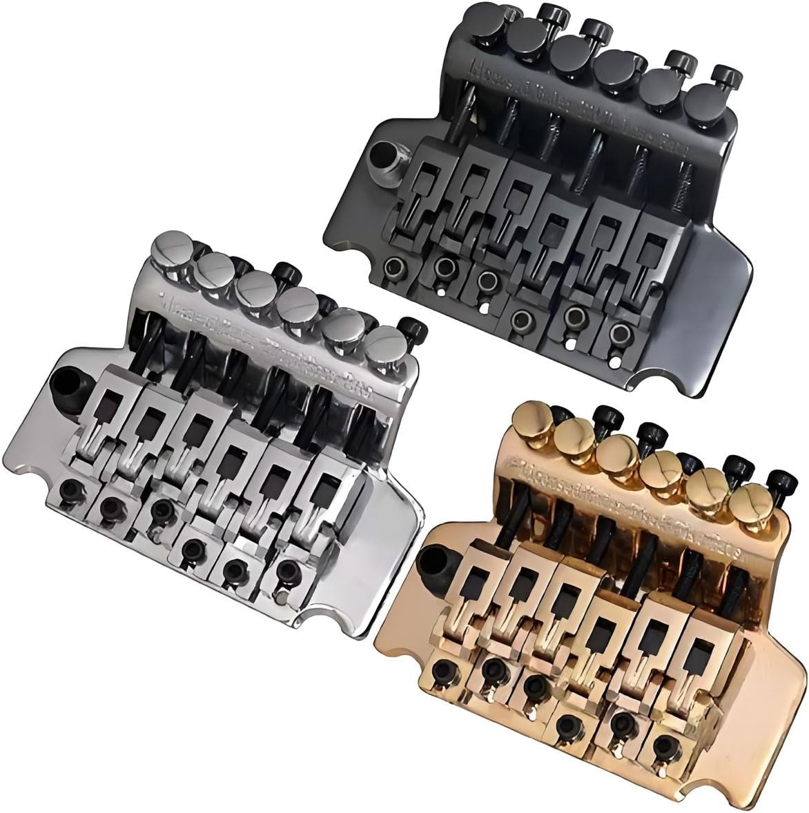 Double Locking Tremolo Bridge System with Arm - Compatible with Floyd Rose & Strat Electric Guitars, Chrome Replacement Part (Gold)