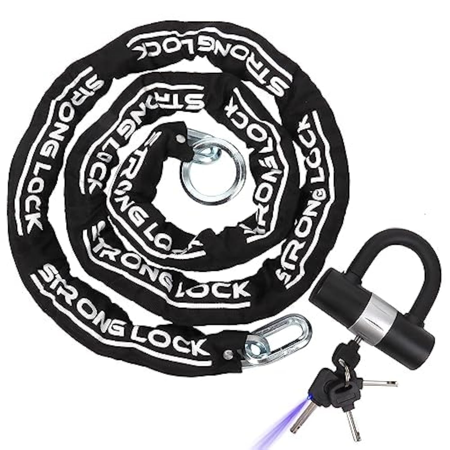 AKM Motorcycle Chain Lock Anti-Theft 8.2ft/250cm Super Long Durable 12mm Thick With 4 Keys Security 16mm U Lock for Motorcycles, Containers, Trailers, ATV
